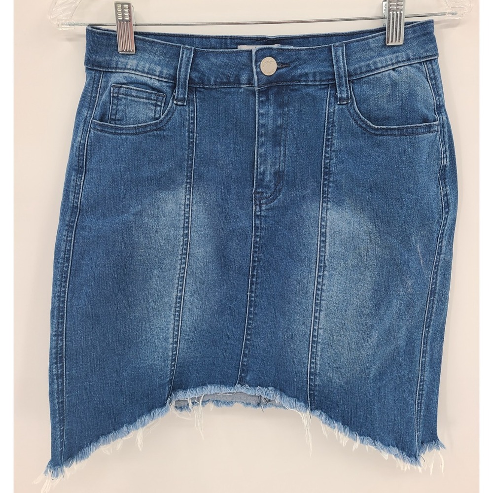 Czelrine Bohemian Fringe Denim Women Skirt XS Western Shark Bite Stretch Pocket